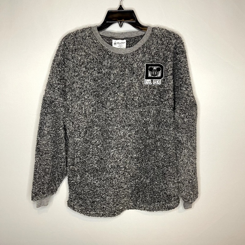 Disney World Sherpa Crewneck Pullover Sweatshirt | Oversized | Dark Gray Size XS
